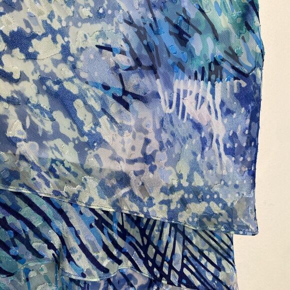 Alex Evenings Blue & Green Pattern Tiered Ruffle Tank Top Size Medium - Picture 10 of 10